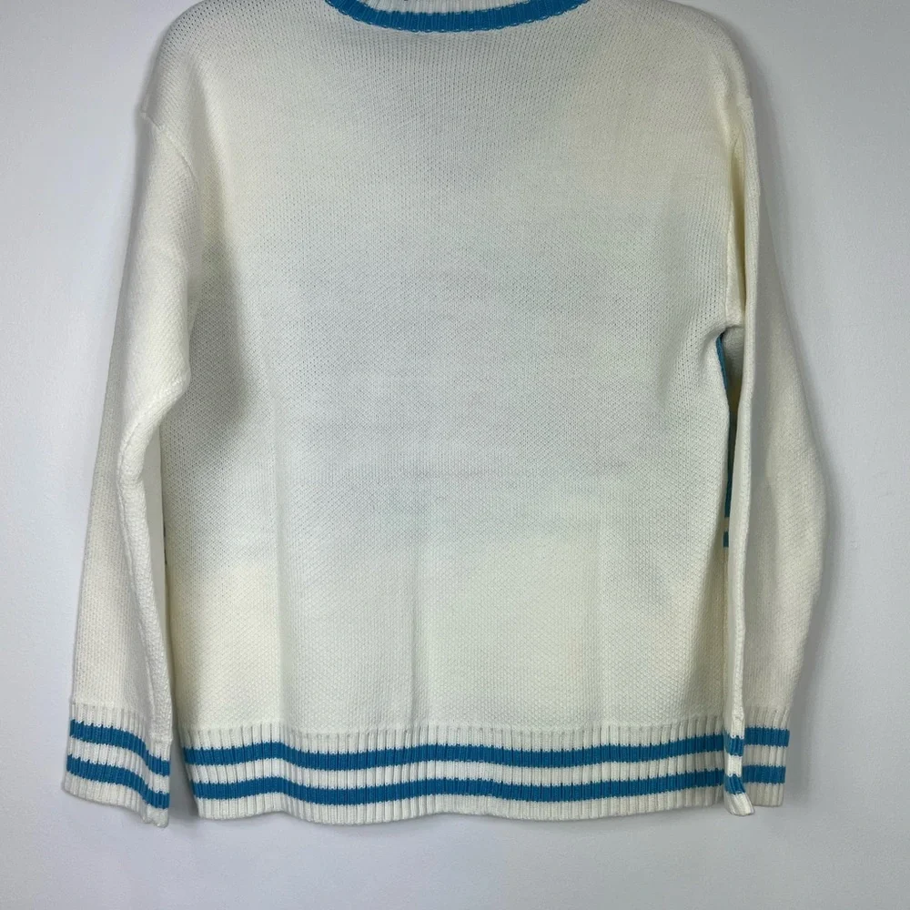 Hudson Gray Ski V-Neck Sweater‎ with Pink Accent Size L